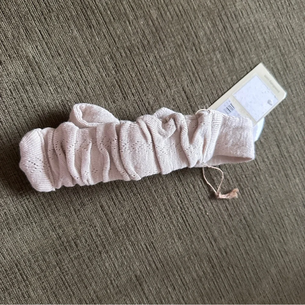 L’ovedbaby Organic Cotton Pointelle Oatmeal Beige Tie Headband 6-12 Months NWT